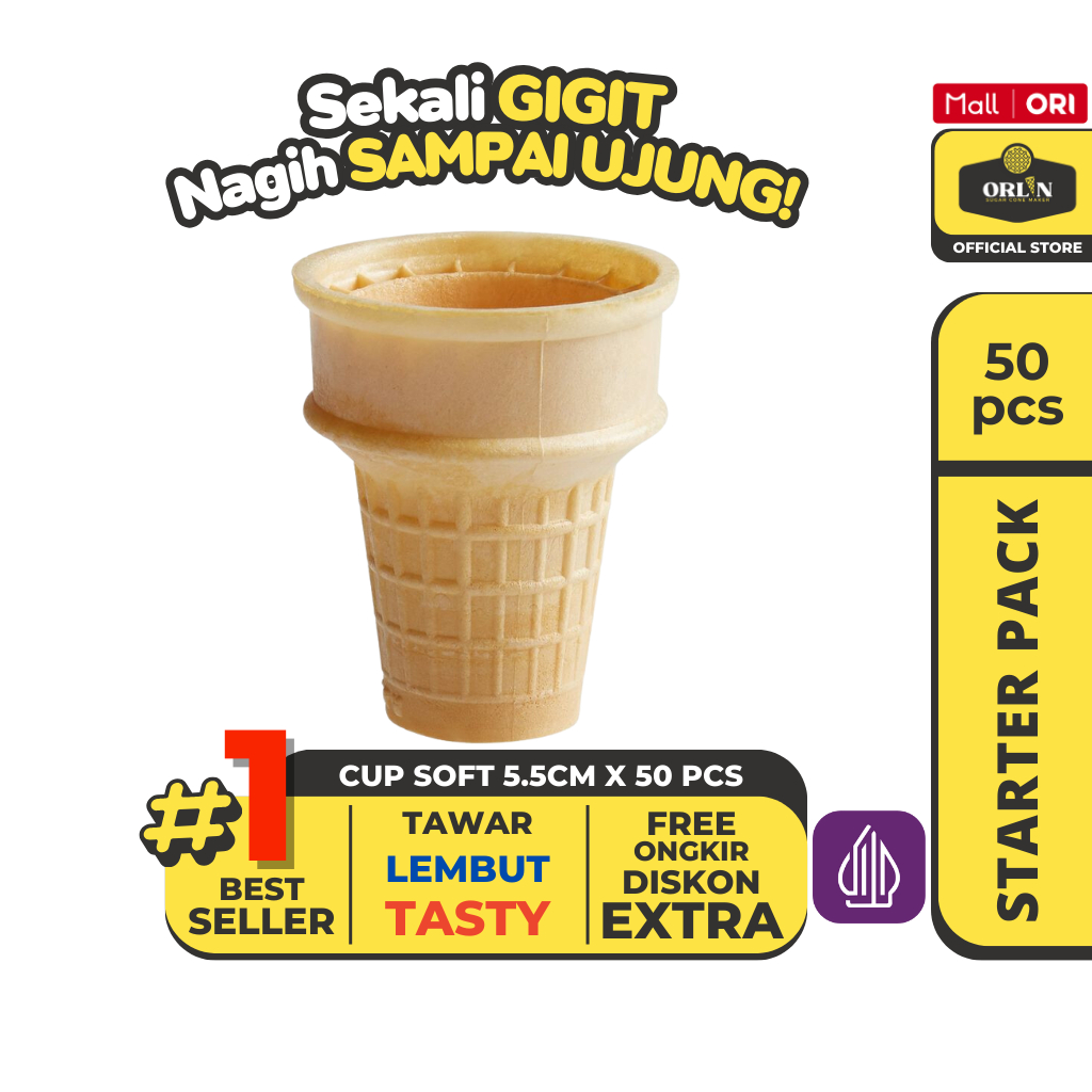 

ORLIN Starter Pack Wafer Cup Cone Ice Cream Mcd 5,5cmx7cm Isi 50pcs Sekali Gigit, Nagih Sampai Ujung