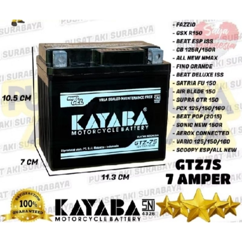 aki motor gtz7s kayaba pcx 150