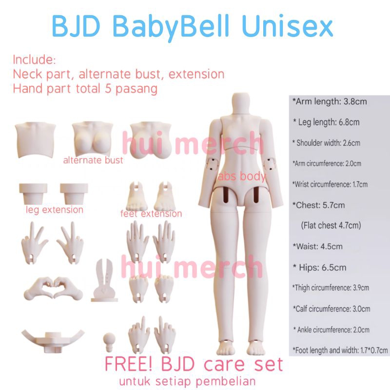 BABY BELL Unisex BJD & Hand Part. Body untuk Nendoroid Doll / obitsu. Babybell Ball Jointed skala 1/