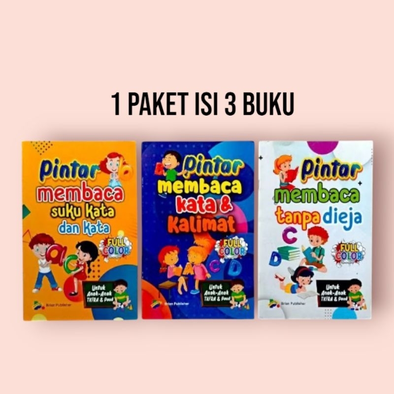 BUKU BELAJAR MEMBACA UNTUK ANAK PAUD TK SD,.1 PAKET DAPAT 3 BUKU BELAJAR MEMBACA SUKU KATA, KALIMAT,