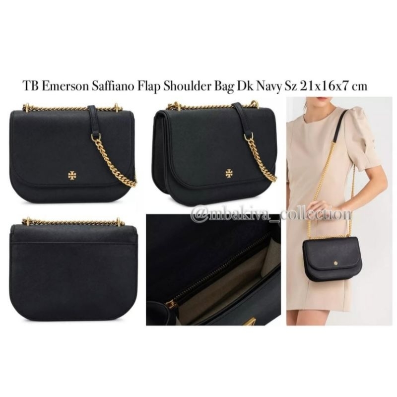 TB Emerson Saffiano Flap Shoulder Bag Dk Navy