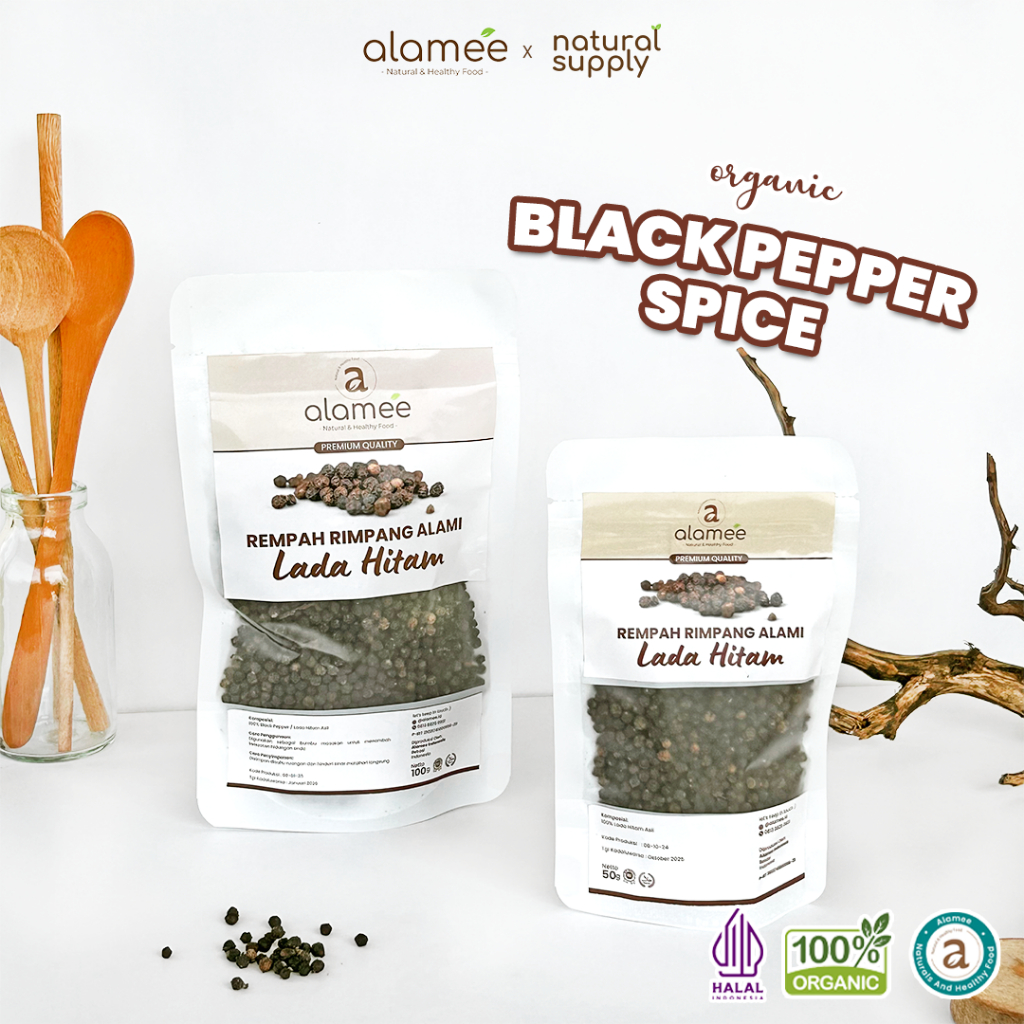 

ALAMEE Lada Hitam Biji Organik Utuh Whole Black Pepper Blackpepper Rempah Rimpang Organik Alami 100g