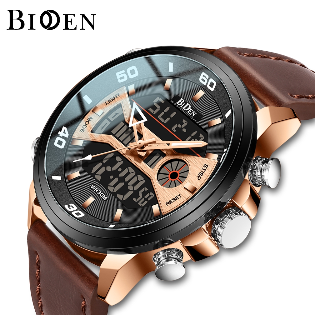 BIDEN Jam Tangan Pria Anti Air Original Multifunctional Luminous Tali Kulit 1934