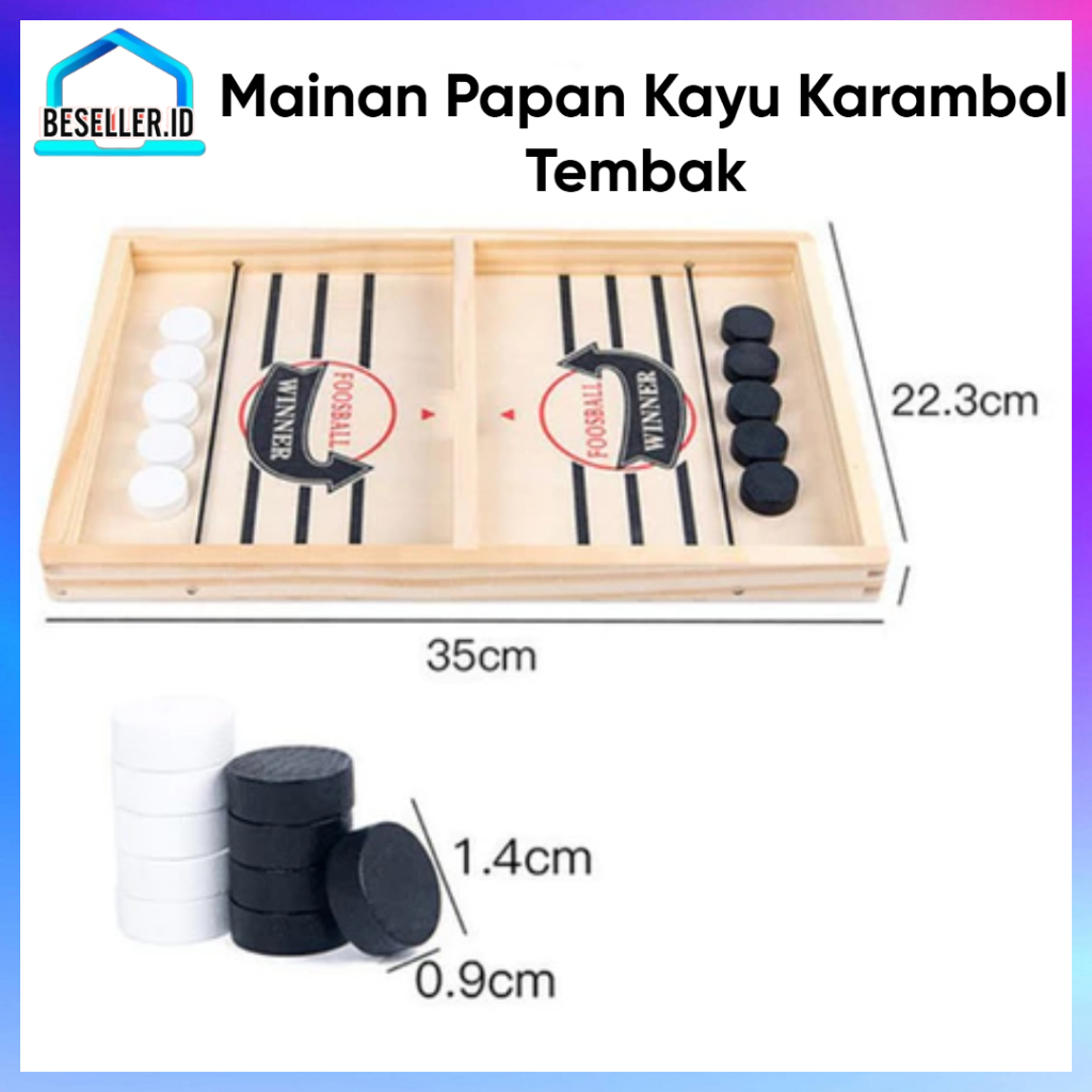 BSid Slingpuck Board Carom Battle Game KARAMBOL Mainan Papan Kayu Karambol Tembak