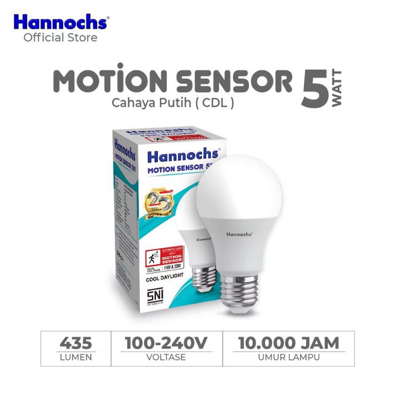 Lampu LED Hannochs Sensor Gerak 5 Watt (Cahaya Putih / 6.500K)