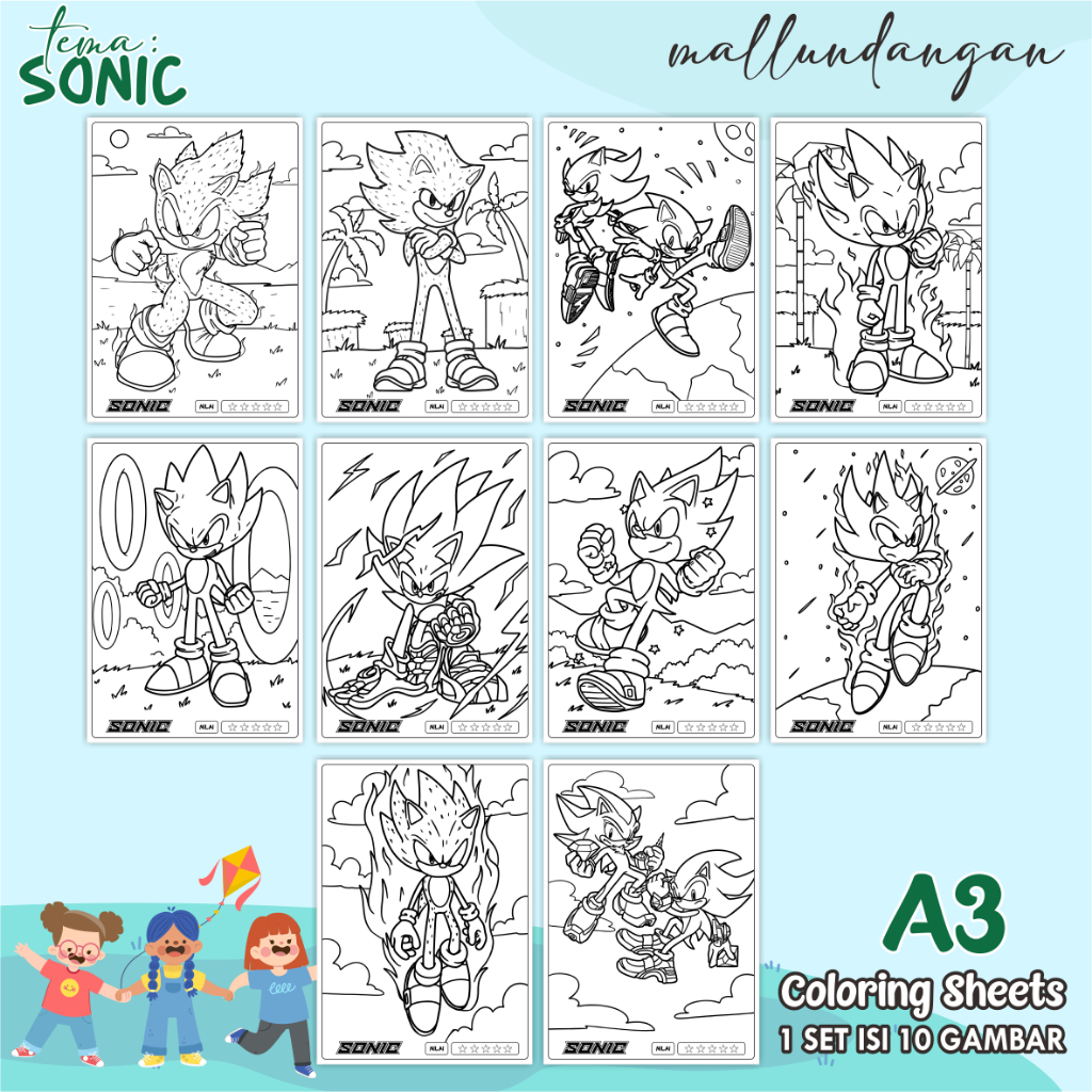 

LEMBARAN MEWARNAI ANAK A3 - TEMA SONIC - PAPER COLORING SHEETS FOR KIDS