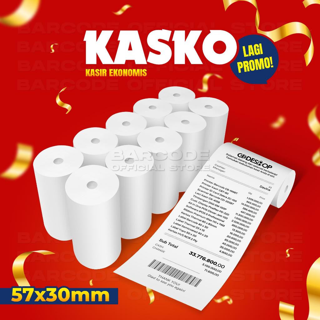 

1 Dus Kertas Struk Kasir Ekonomis 57 x 30 mm Kasko Codeshop Paper Roll Thermal 58x30 Printer 58mm