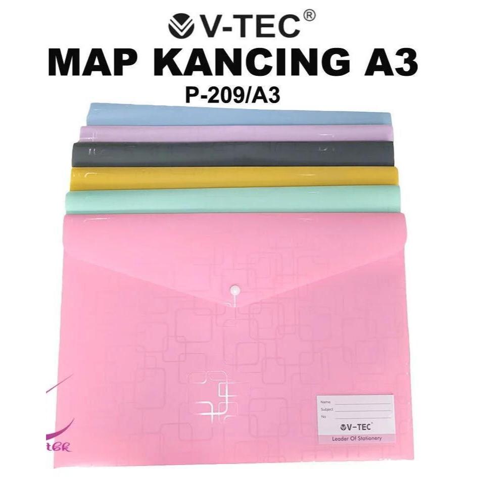 

(TERMURAH)MAP KANCING A3 VTEC PLASTIK PASTEL/Document Bag / Map File Type VTW209-2N/A3