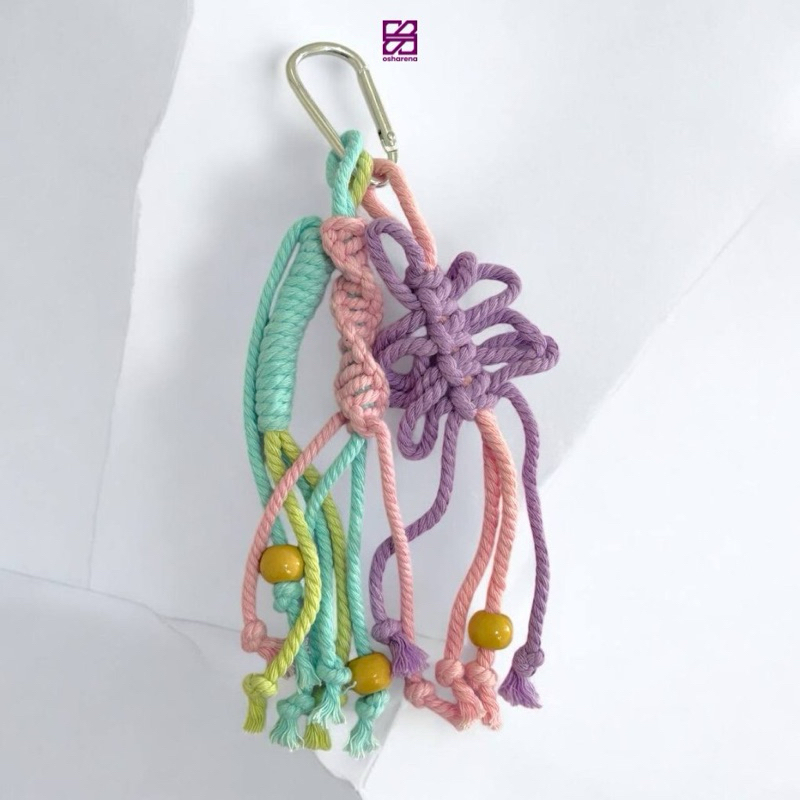OSHARENA Bagcharm Macrame gantungan tas tali lucu warna pastel
