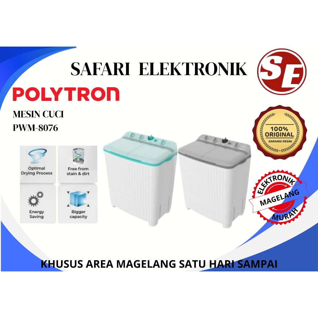 POLYTRON PWM-8076 MESIN CUCI 2 TABUNG 8KG
