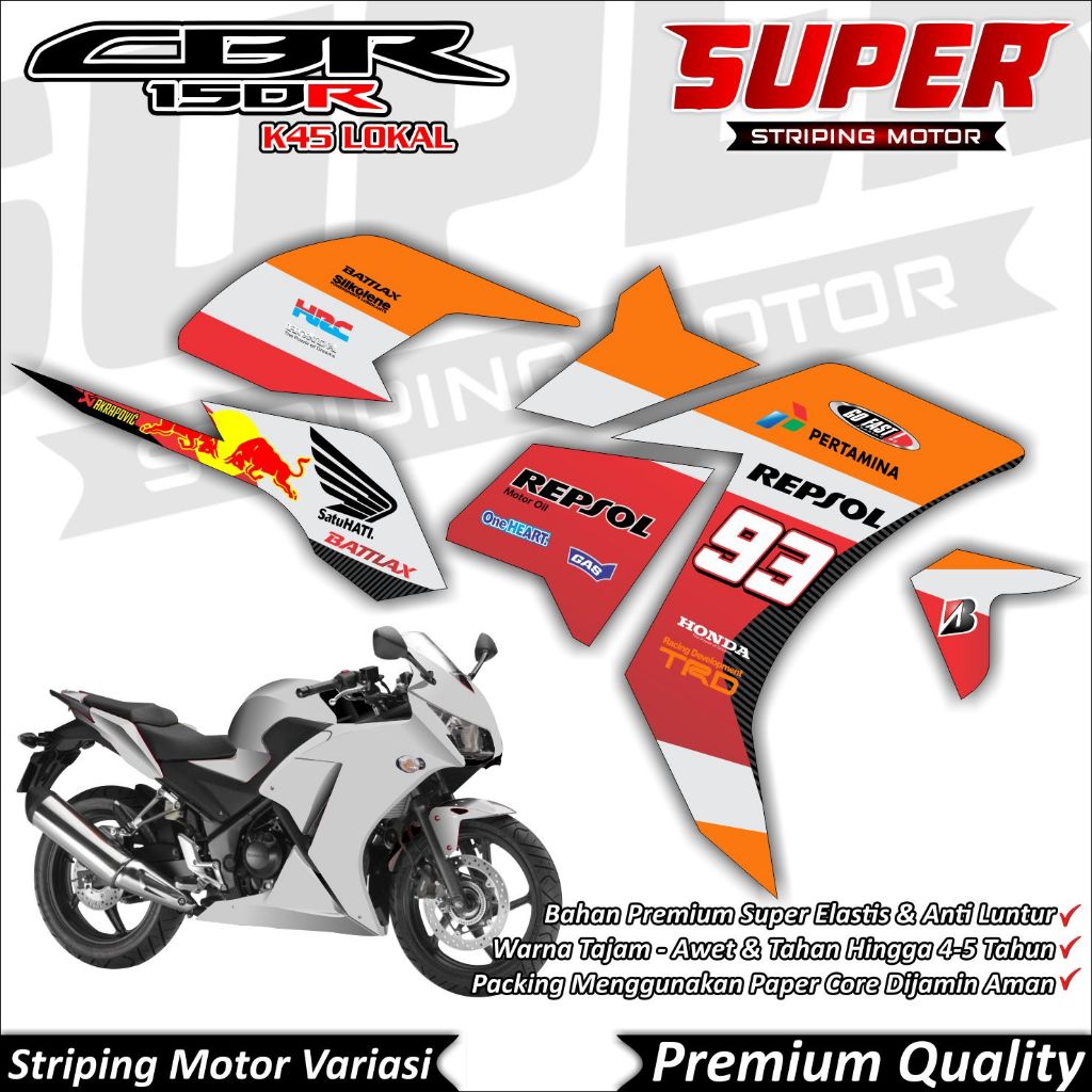 Stiker CBR K45 Lokal Anti Luntur keren Striping CBR K45 Lokal Striping Honda CBR K45 Lokal Repsol