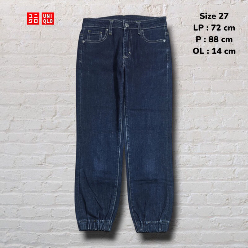 Size 27 Celana Panjang Longpants Jeans Uniqlo Jogger Blue Indigo Washed Slim fit Original Second Pre