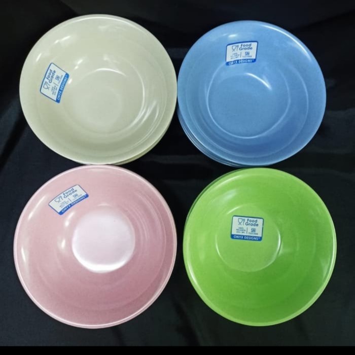 Mangkok 2407 Onyx Hitam Putih Krem Hijau Biru Pink Melamin Awet Kuat Tebal Tahan Panas Premium Onyx 