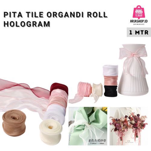 

( 1 Meter )Pita Tile Organdi Gelombang Hologram Ala Korea /Pita Ribbon Rainbow