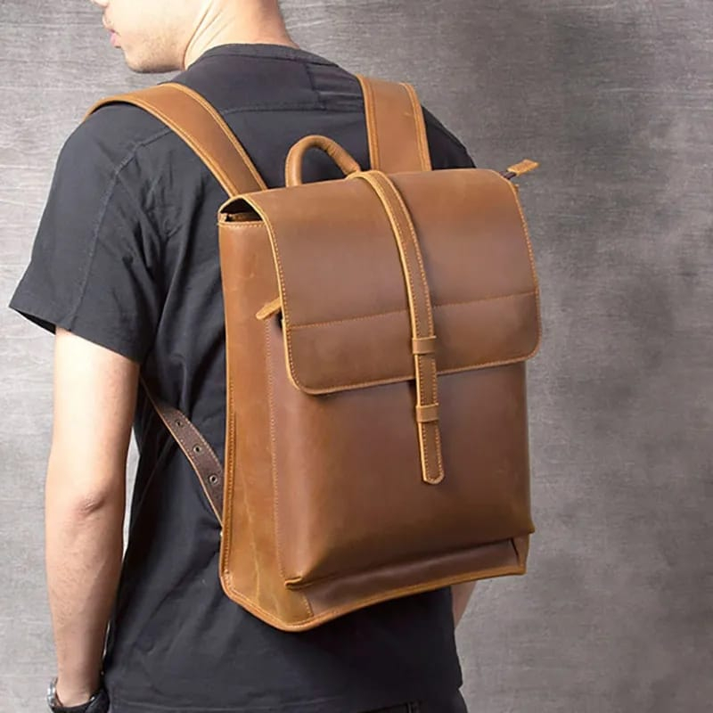 Tas Ransel Kasual Pria Tas Ransel Laptop Simple Rapi Kulit Asli Garut / Ransel Kulit Asli Garut