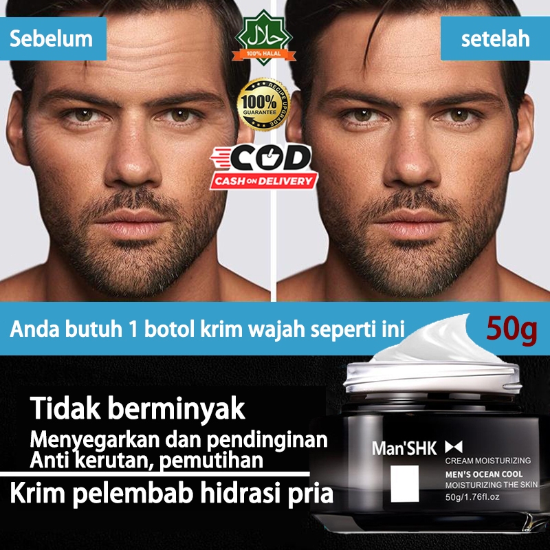 pemutih wajah pria pelembab wajah pria50g,Krim Pria Mengencangkan Kulit Memperbaiki Kulit Kering - A