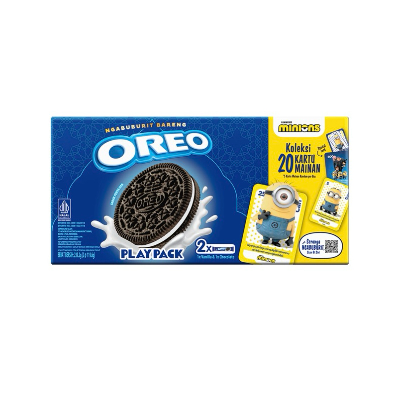 

LIMITED EDITION] OREO PLAYPACK EDISI MINION [ 1 BOX ISI 2 BUNGKUS + FREE 5 KARTU MINIONS] | OREO SANDWICH