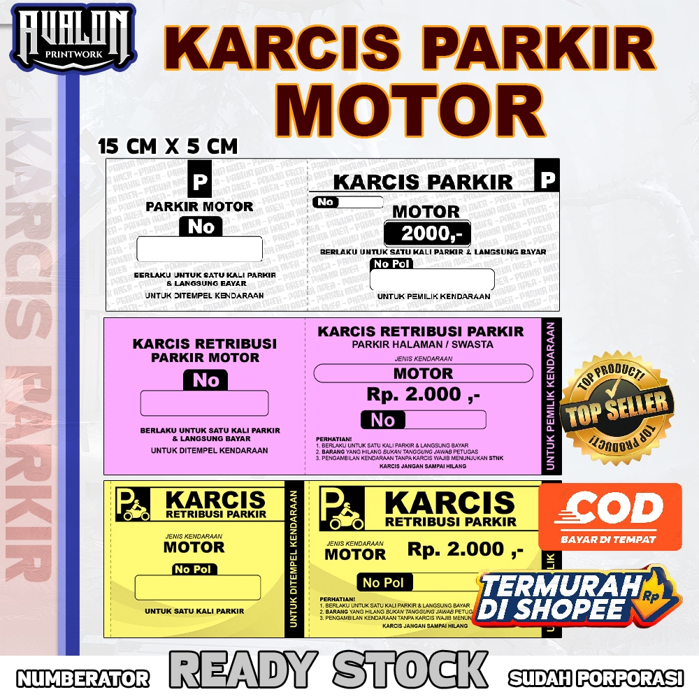 

KARCIS PARKIR SEPEDA MOTOR - SIAP PAKAI
