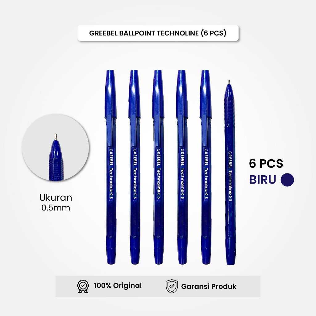 

Bolpen Pulpen GREEBEL / Technoline Tinta Biru 0.5 (6PCS/SET) Ballpen Ballpoint Pena Gel