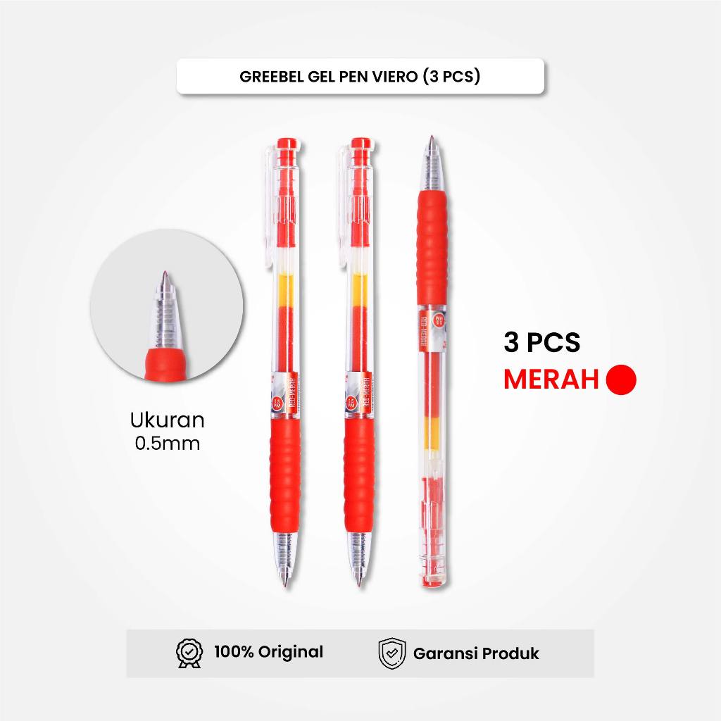 

GREEBEL Gel Pen Pulpen Pena GP-504 Viero 0.5 Tinta Merah (3PCS/SET) / Pulpen Gel Murah Grosir