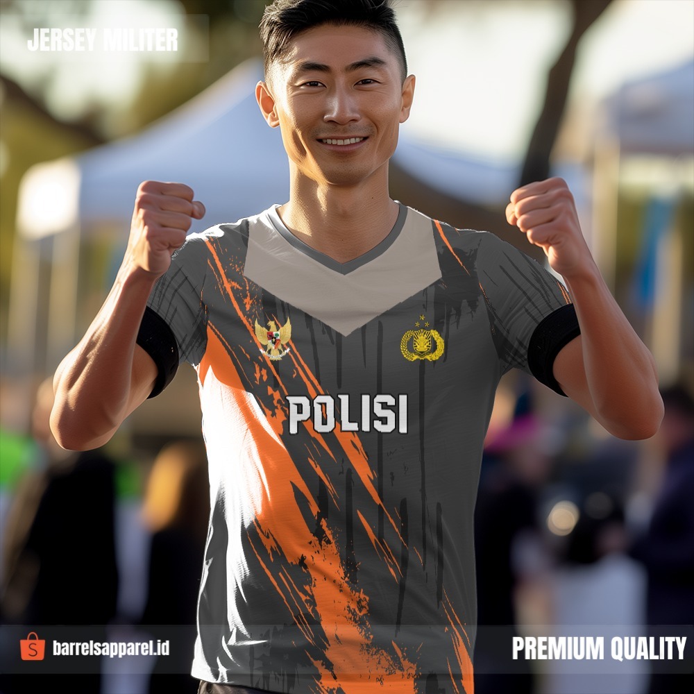 Kaos Jersey Polisi Polri Abu Orange Motif Abstrak 10 - Jersey Custom Olahraga Full Printing