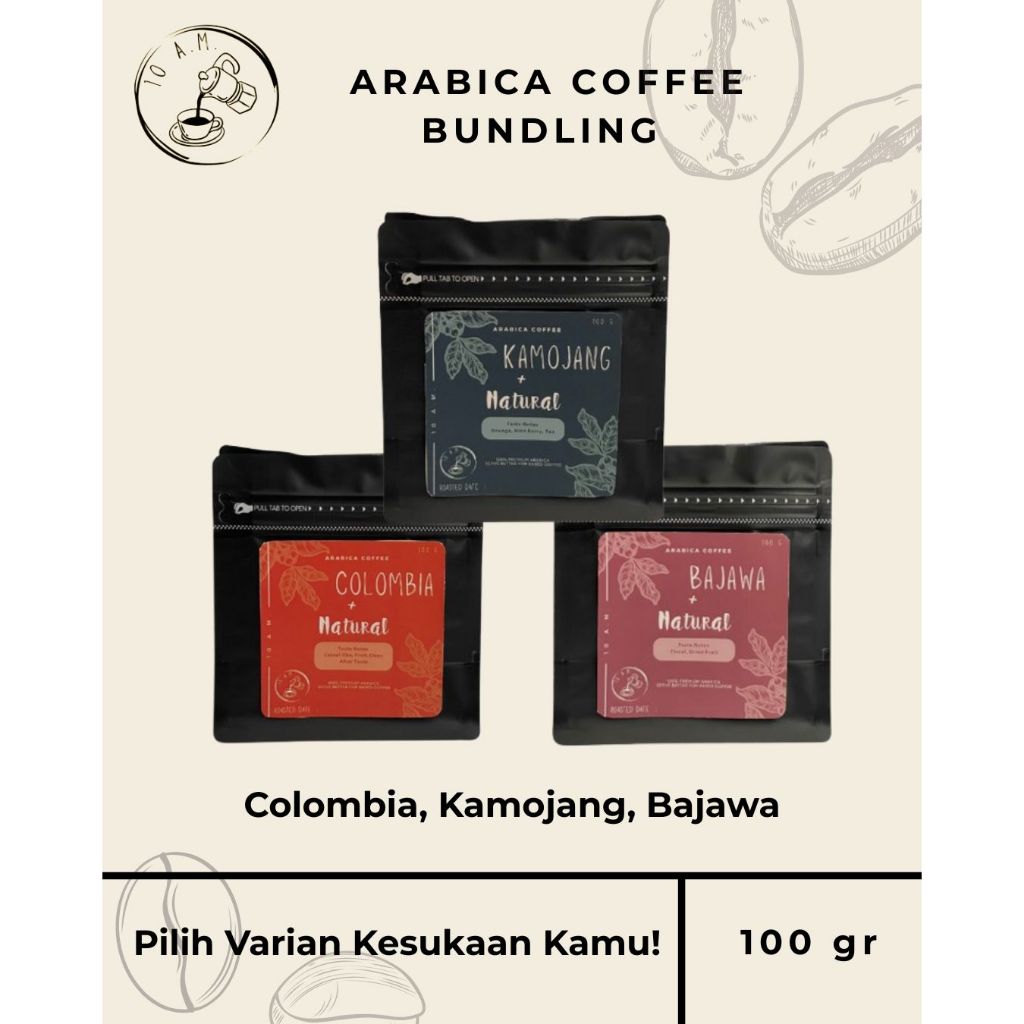 

10AM Roastery - Kopi Arabika Natural Bundling 100 Gram - Colombia, Kamojang, Bajawa