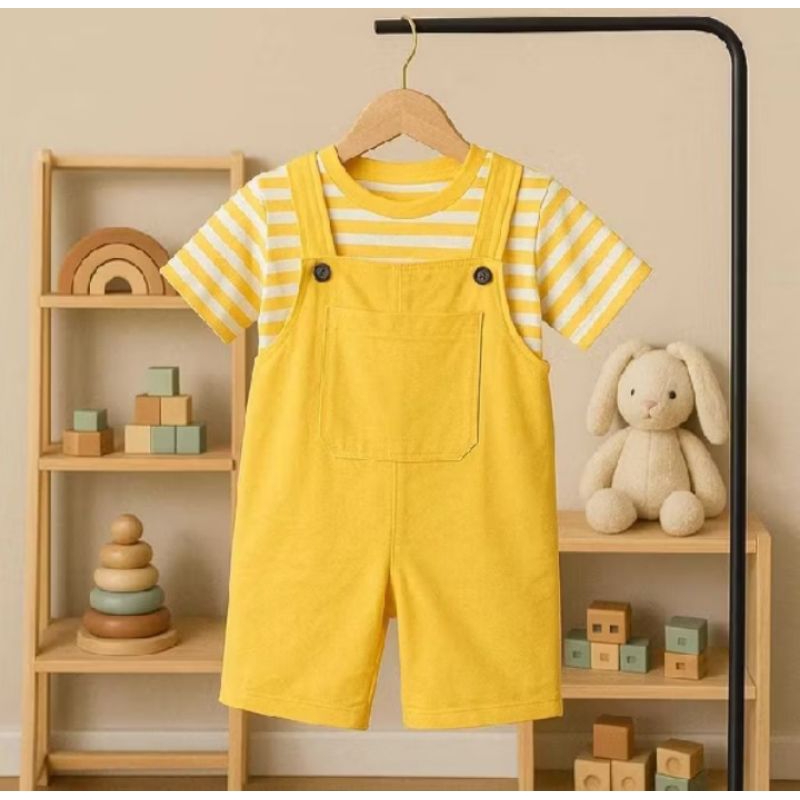 Setelan Baju Anak Overall Salur Usia 1-6 Tahun / Set Baju Kodok Anak Unisex / Setelan Anak Cewek Cow
