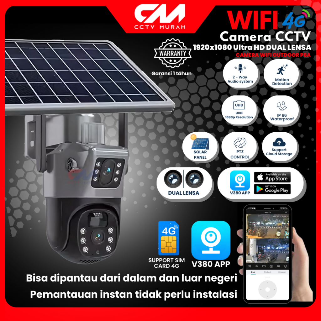 V380 Pro CCTV IP WIFI Solar Panel 4G , Camera CCTV Dual Lens Support
