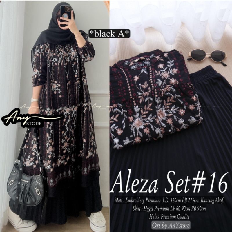 Aleza set ori by any / set long tunik dan rok plisket / setelan wanita terbaru