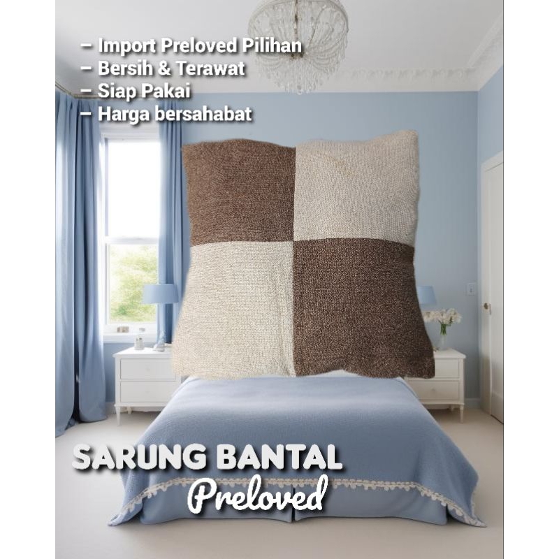 Sarung Bantal kursi tamu PRELOVED Import | Dua Motif Kotak Krem Coklat tua | Lembut Tebal Adem | Res