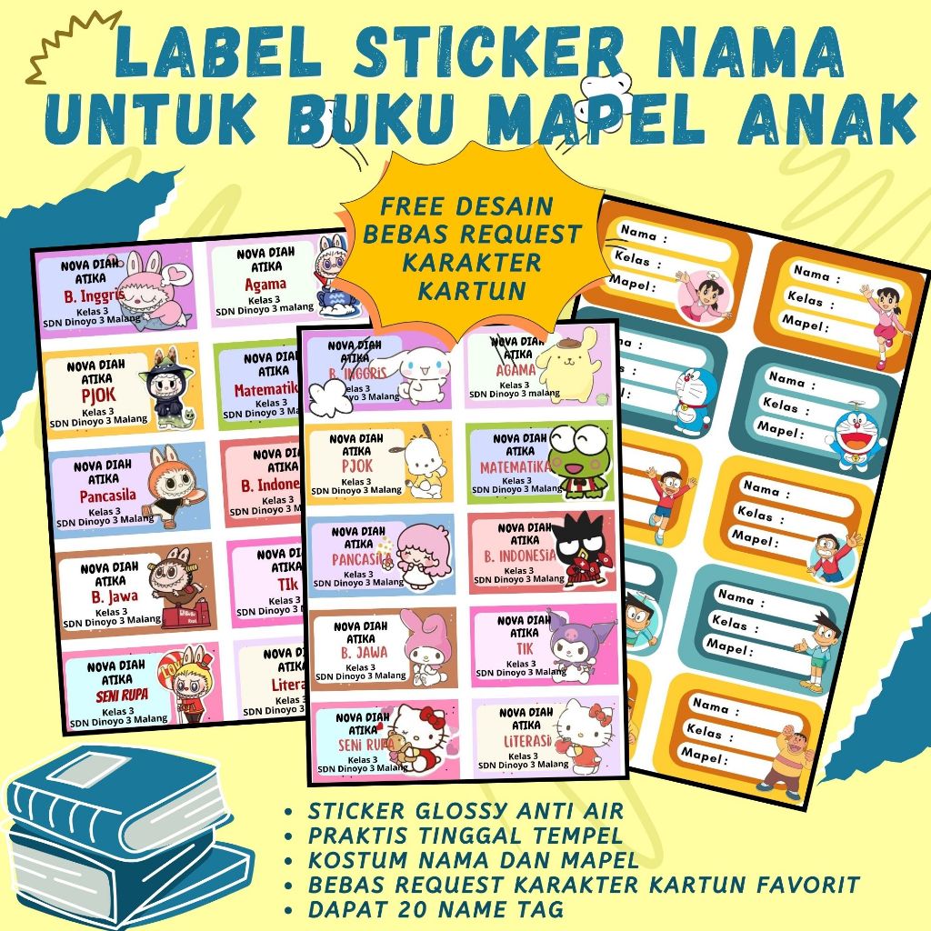 

Label Sticker Nama untuk Buku Mapel Anak isi 20
