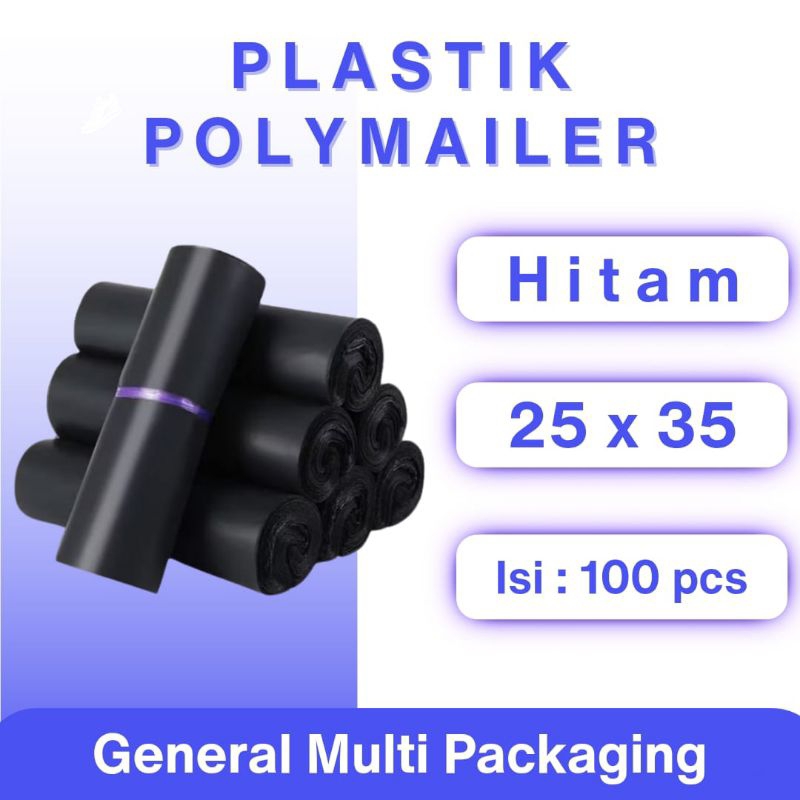 

Plastik Polymailer Hitam Glossy 25x35 cm isi 100 lbr