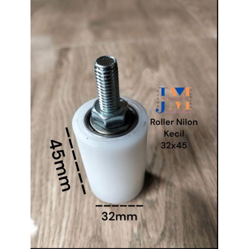 roda nilon roller kecil diameter 32mm panjang 4,5cm bearing penuntun pintu pagar besi dan steanliss