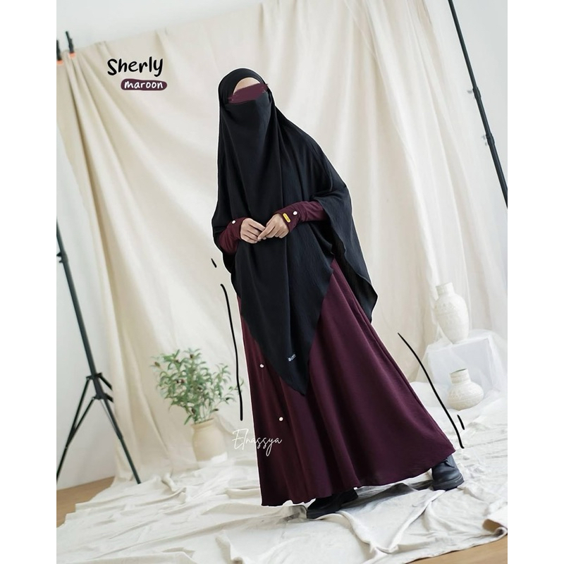 Set Setelan Gamis Abaya Fk French Khimar Cadar instan Daily Sherly Ori Brand Azda wanita muslimah sy