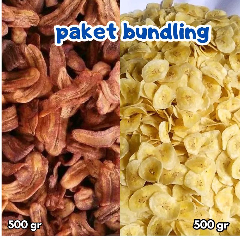 paket bundling kripik pisang sale + pisang koin kepok asin 500 gr