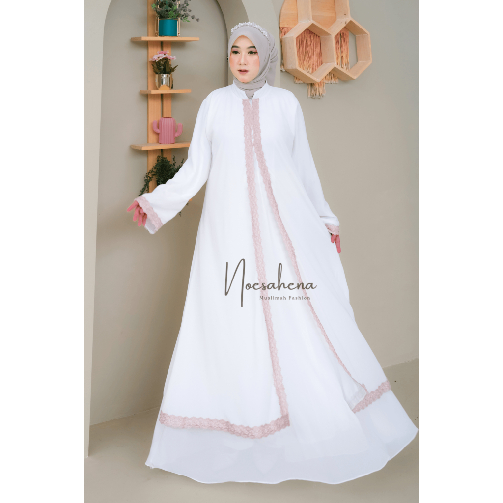 Noesahena - Mahalini Gamis Putih Wanita Kekinian Abaya Turkey Terbaru Mewah Elegan Premium Ceruty