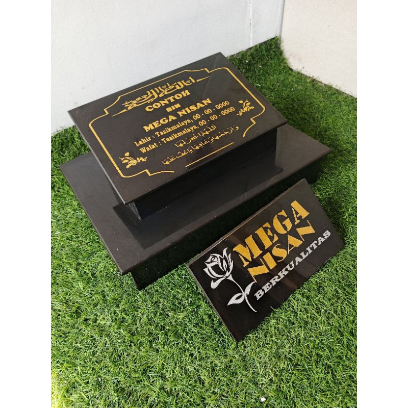 BATU NISAN TOGA SEDANG(DUDUKAN 30X40 ATAS 20X30)/PAPAN NAMA KUBURAN GRANIT TILE + packing kayu