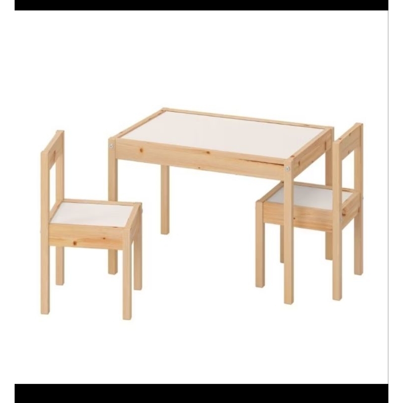 IKEA Meja Belajar Anak dan 2 Kursi kayu pinus preloved