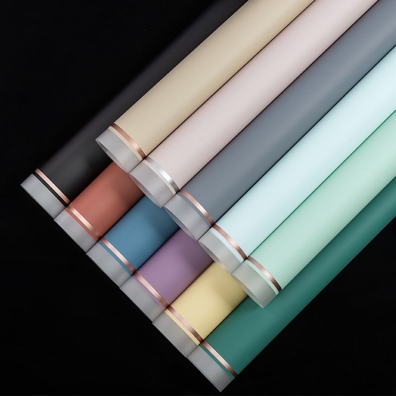 

( 20 Lembar ) Kertas Buket Bunga Transparent Frame Gold Line Flower Wrapping Cellophane Waterproof z900