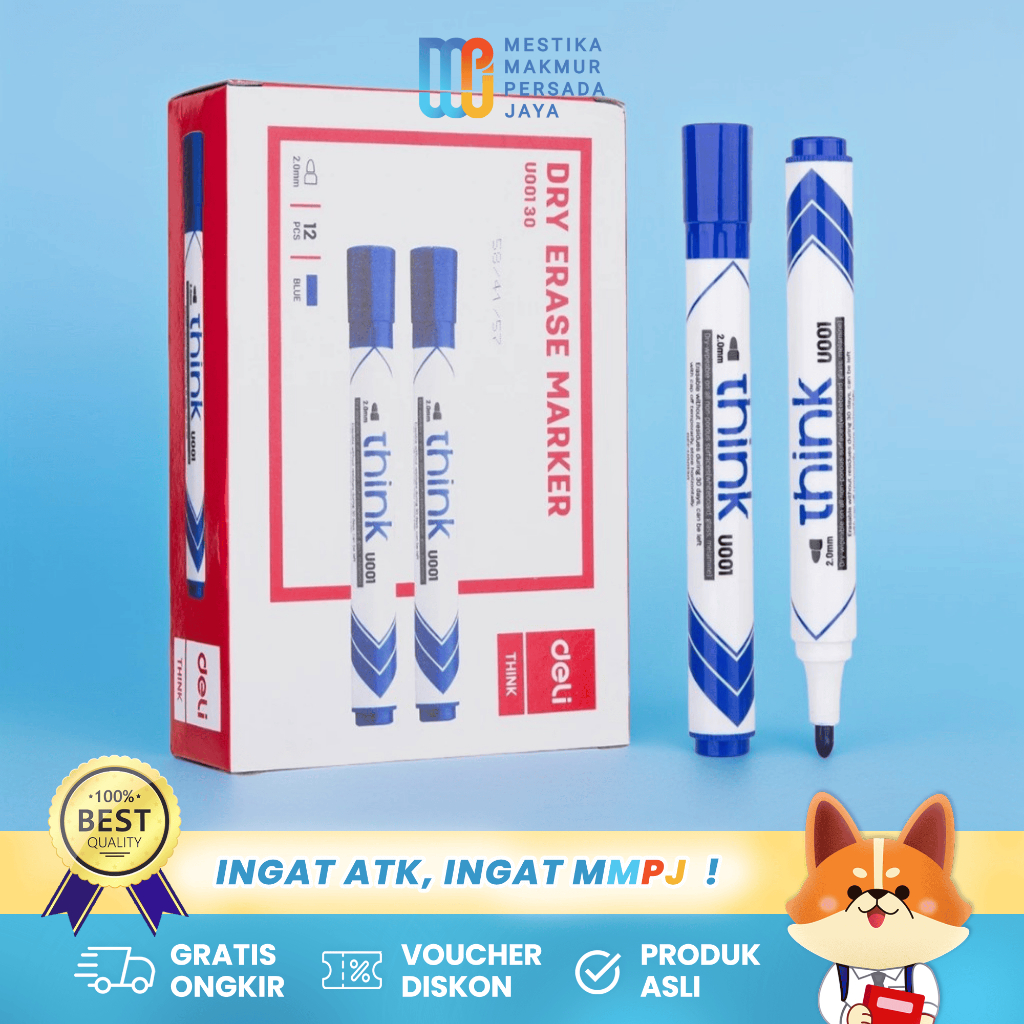 

Deli Spidol Papan Tulis Non-Permanen Tinta Biru – Ujung Bullet 2.0mm EU00130
