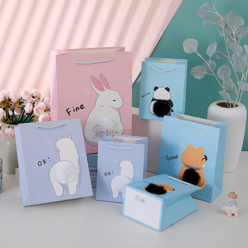 

Goodie Bag Ulang Tahun Anak/Paper Bag Kado Lucu Motif Animal Bulu / Tas Kado Unik