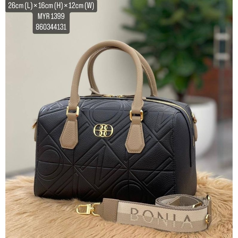 tas bonia original speedy emboss hitam leather tali lebar sz M