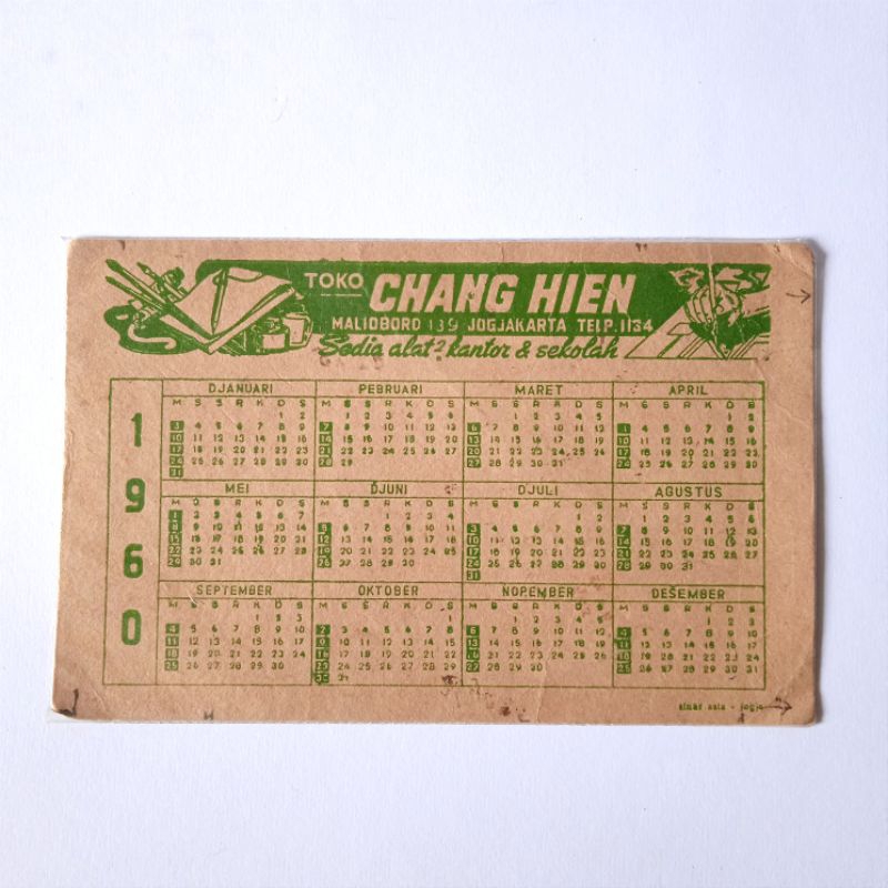 

Antik Kalender Saku 1960 TOKO CHANG HIEN Malioboro 139 Jogja Tua