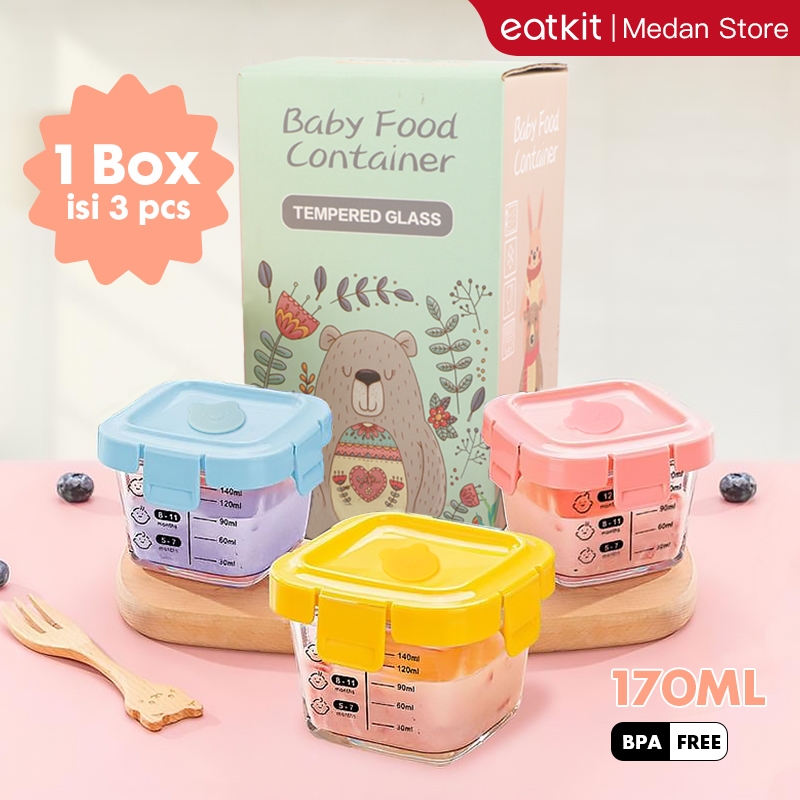 [Medan Ready Stock] Eatkit Baby Food Container Mpasi | Tempat Mpasi Kaca Container Mpasi Tahan Panas