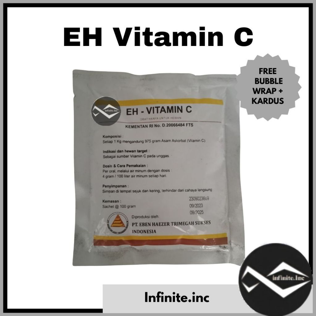 EH VITAMIN C 100gr (ASCORBIC ACID UNCOATED 97,5 %) VIA MINUM u/ ternak