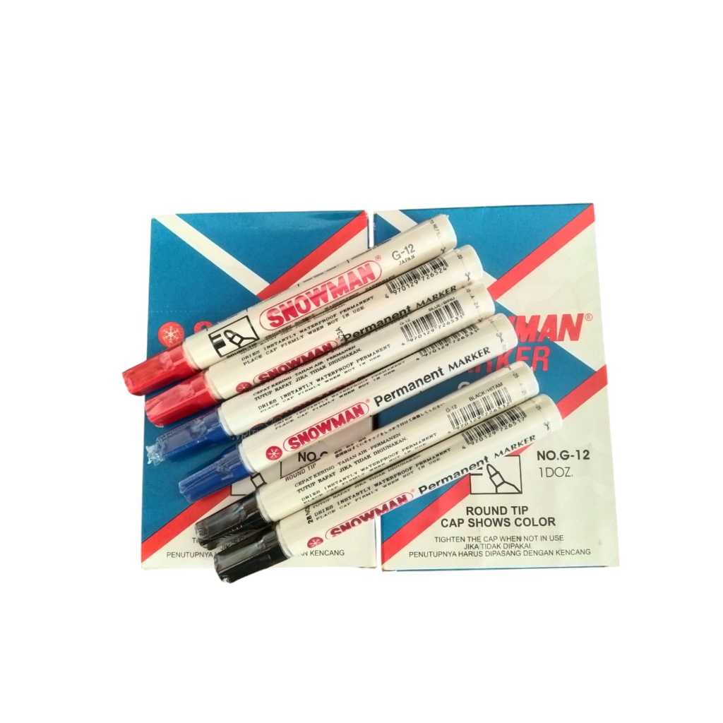 

Spidol Snowman Permanen Marker G12 1 Pak ( Isi 12 Pcs ) Hitam - Biru - Merah