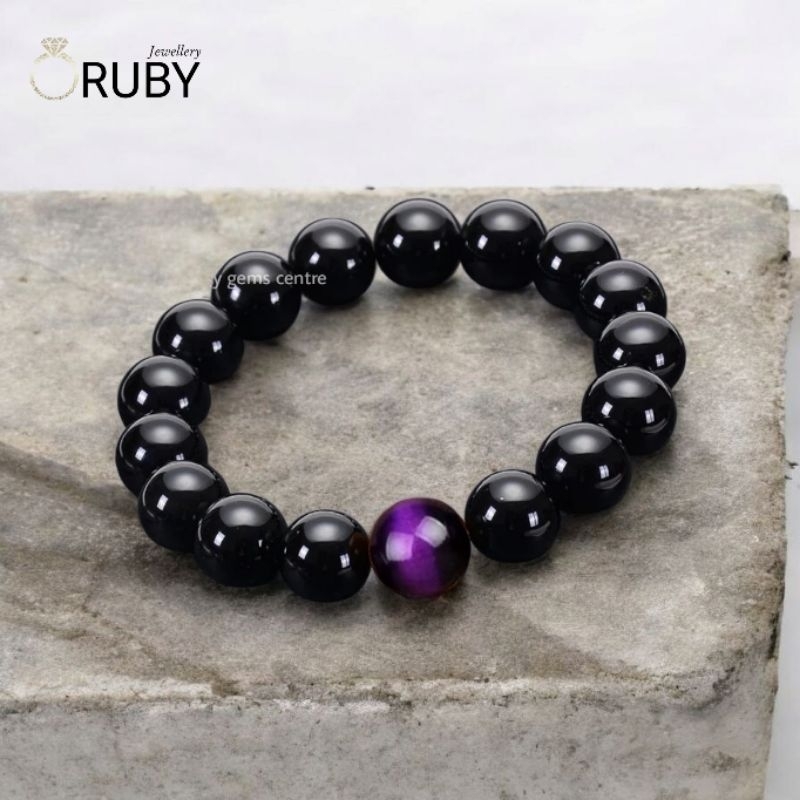 Gelang Batu Black Onyx Mata Harimau Ungu original