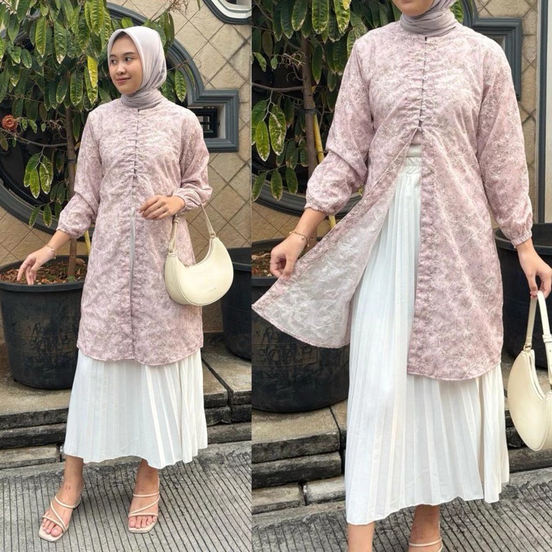 ORTWO - ZFS AVA LONG OUTER TOP PUTIH / CHAKIRA LONG OUTER KATUN BORDIR / AURA LONG TUNIK OUTER / TUN