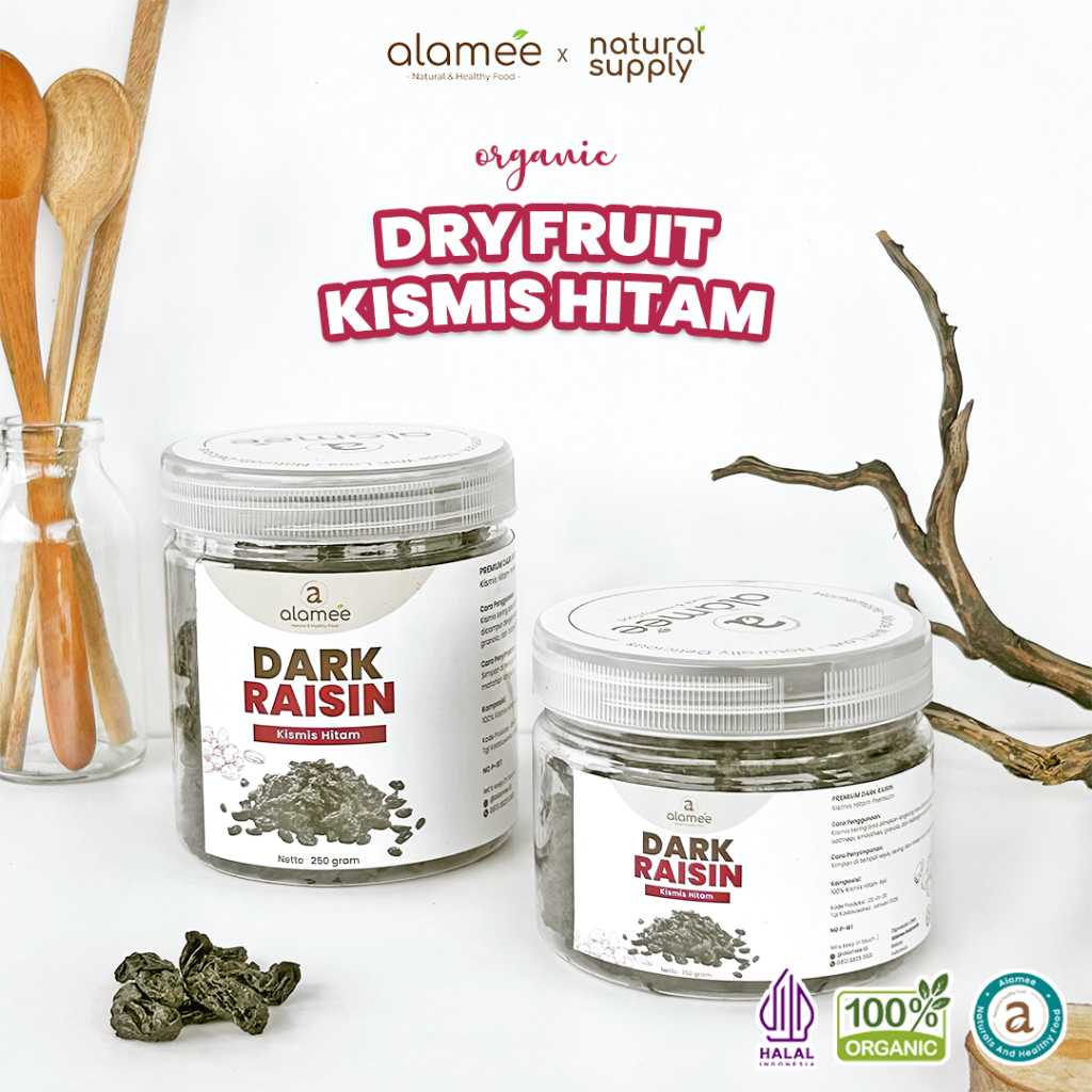 

ALAMEE Dark Raisin Cemilan Buah Sehat Kismis Hitam Manis Dried Fruit Black Raisin PREMIUM 250gr