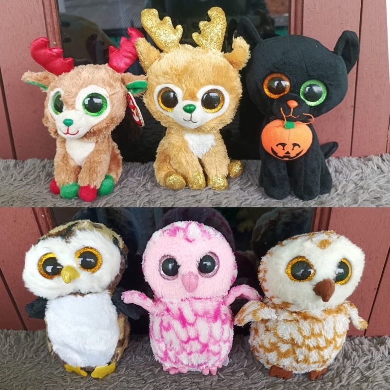Boneka TY Hewan Natal Halloween (Burung Hantu Burhan, Kucing, Rusa, Gajah, Macan Domba) Original